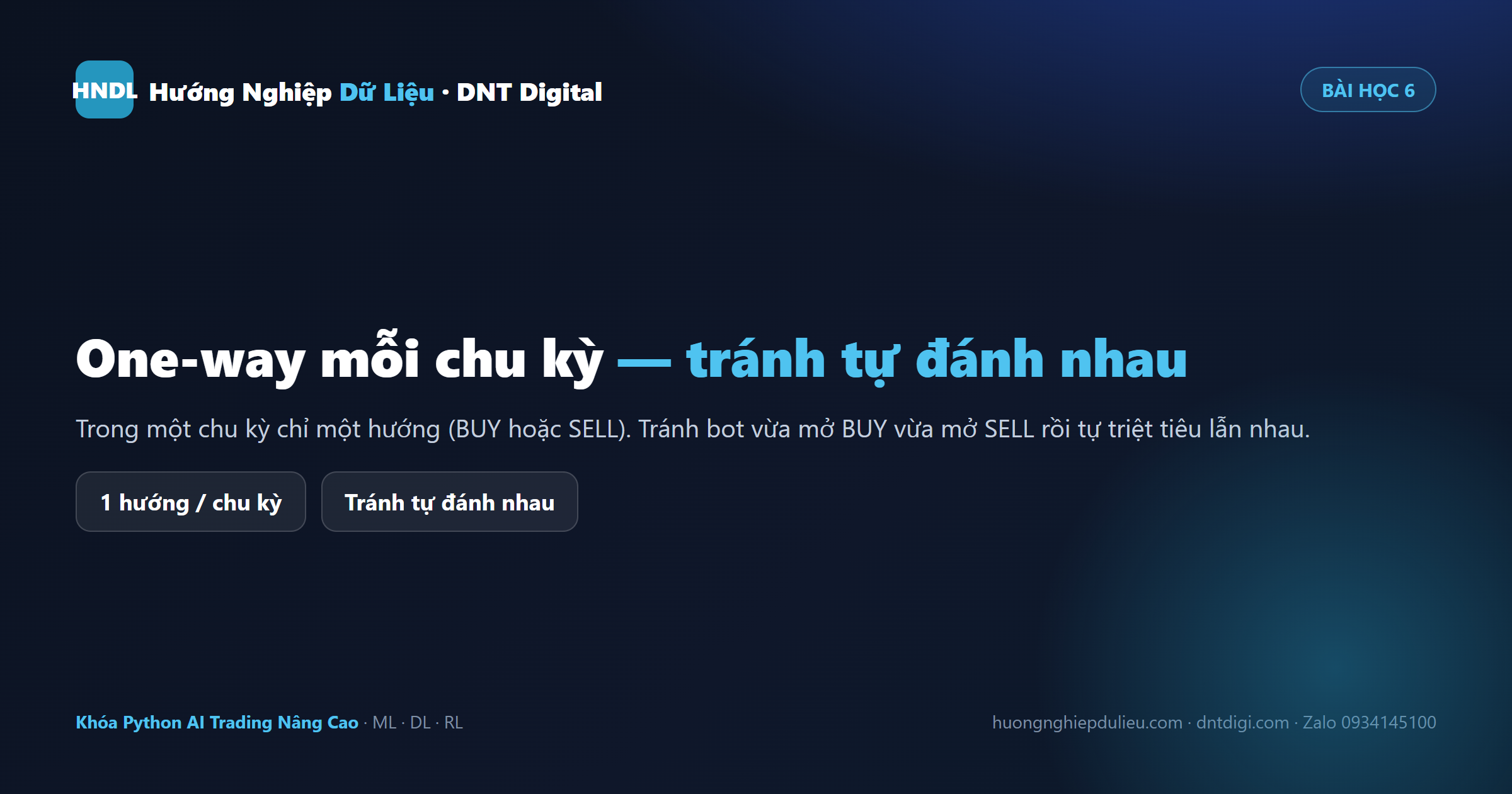 Bài học 6: one-way mỗi chu kỳ — chỉ một hướng BUY hoặc SELL để tránh bot tự đánh nhau